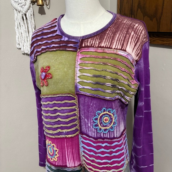 India Boutique Long Sleeve Patchwork Top - Purple & Pink - Size M/L - Picture 3 of 10